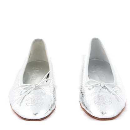 Chanel Mirror Effect Python Cap Toe CC Ballerina Flats 37 Silver 2 of 7