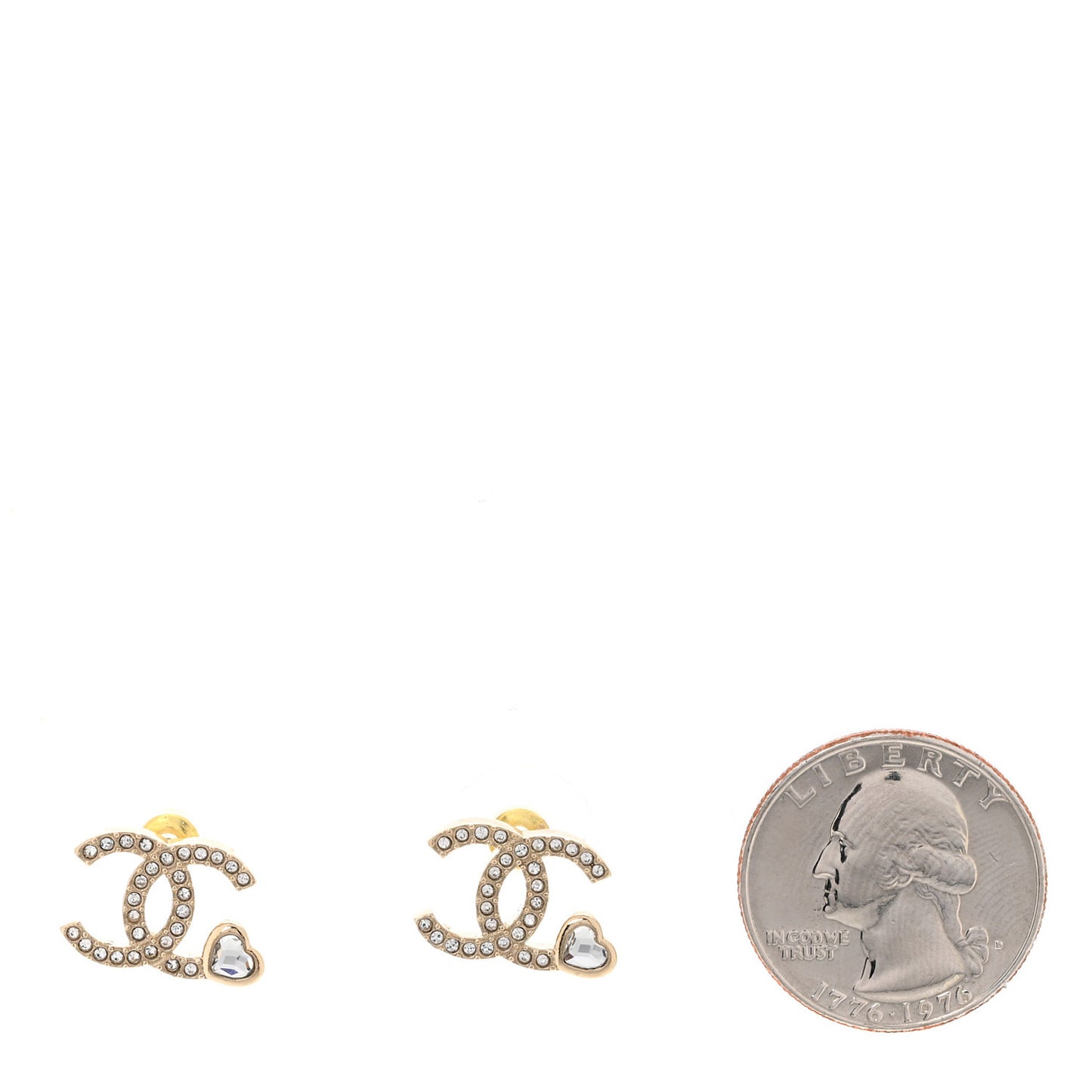 Metal Crystal CC Heart Earrings Light Gold