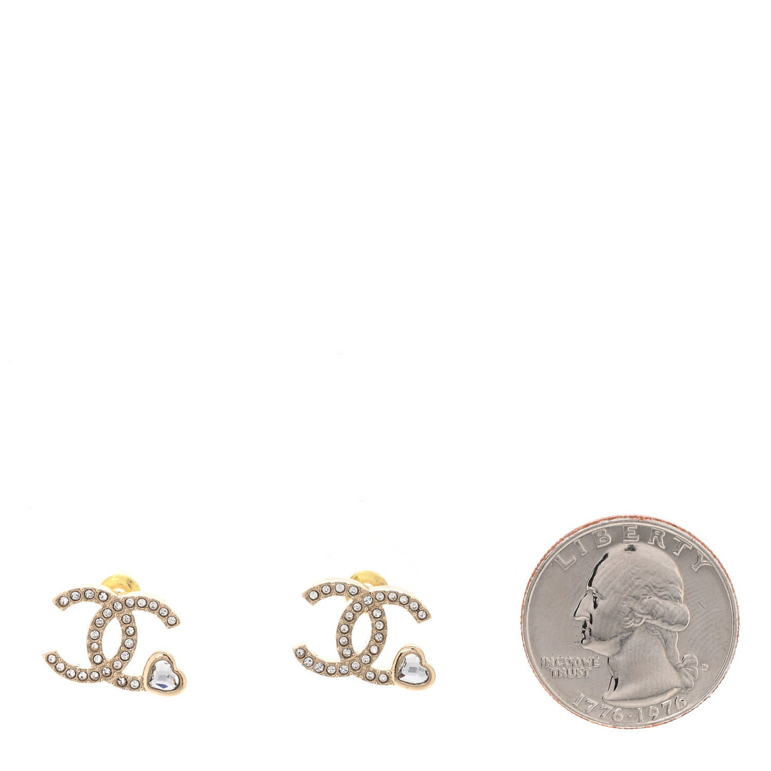 Chanel Metal Crystal CC Heart Earrings Light Gold 2 of 5
