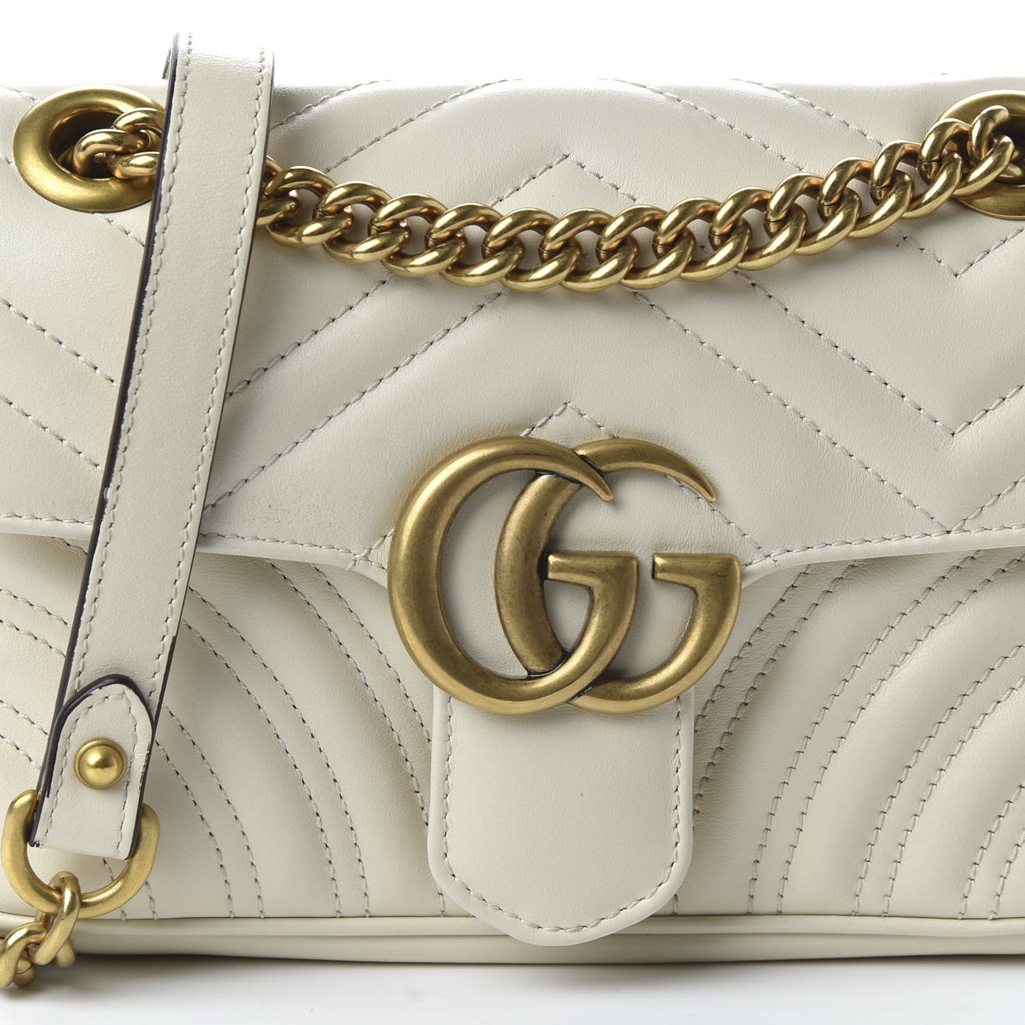Calfskin Matelasse Mini GG Marmont Shoulder Bag White
