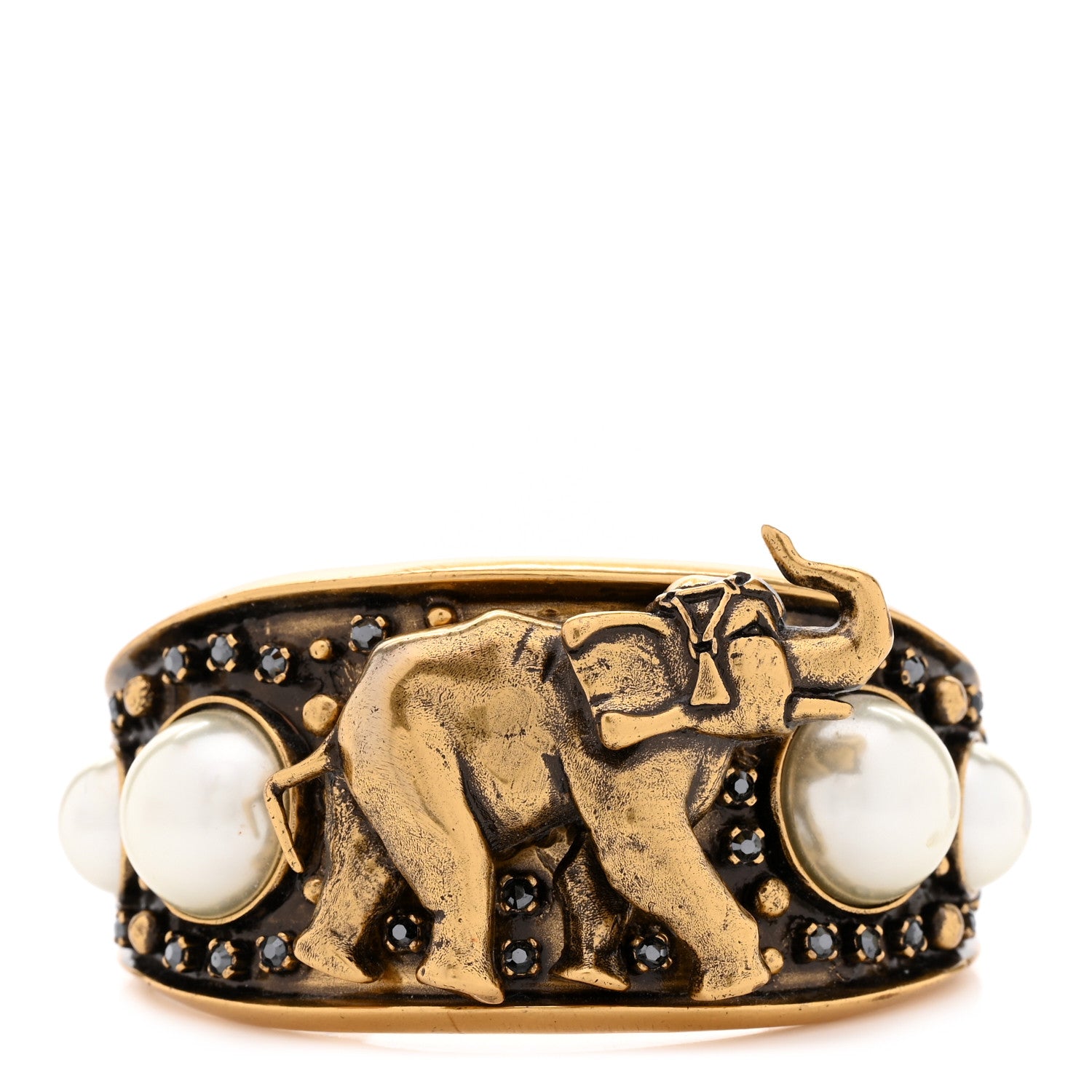 Christian Dior Metal Pearl Crystal Dior D-Wild Elephant Cuff Antique Gold 1 of 5