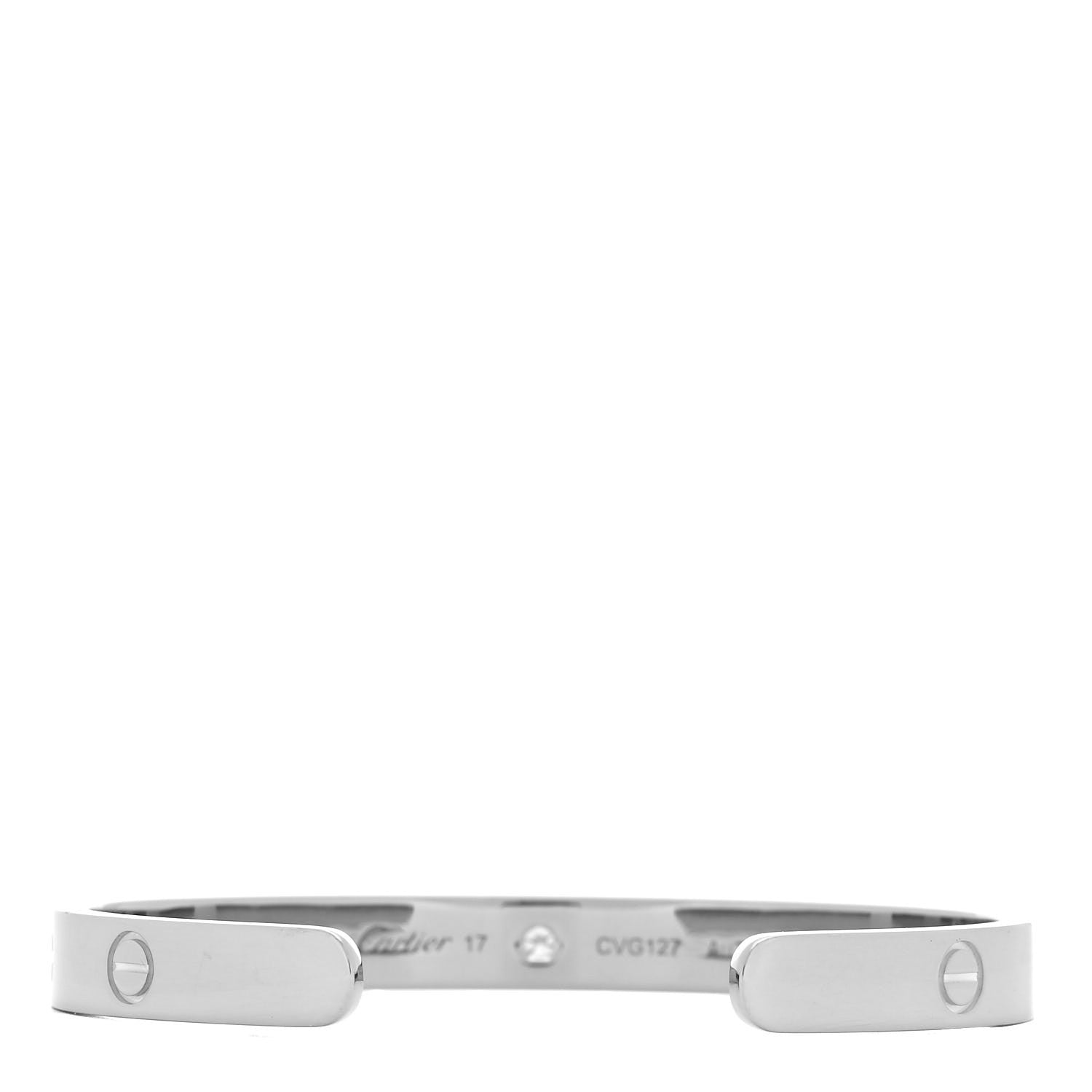 Cartier 18K White Gold 1 Diamond LOVE Cuff Bracelet 17 3 of 5