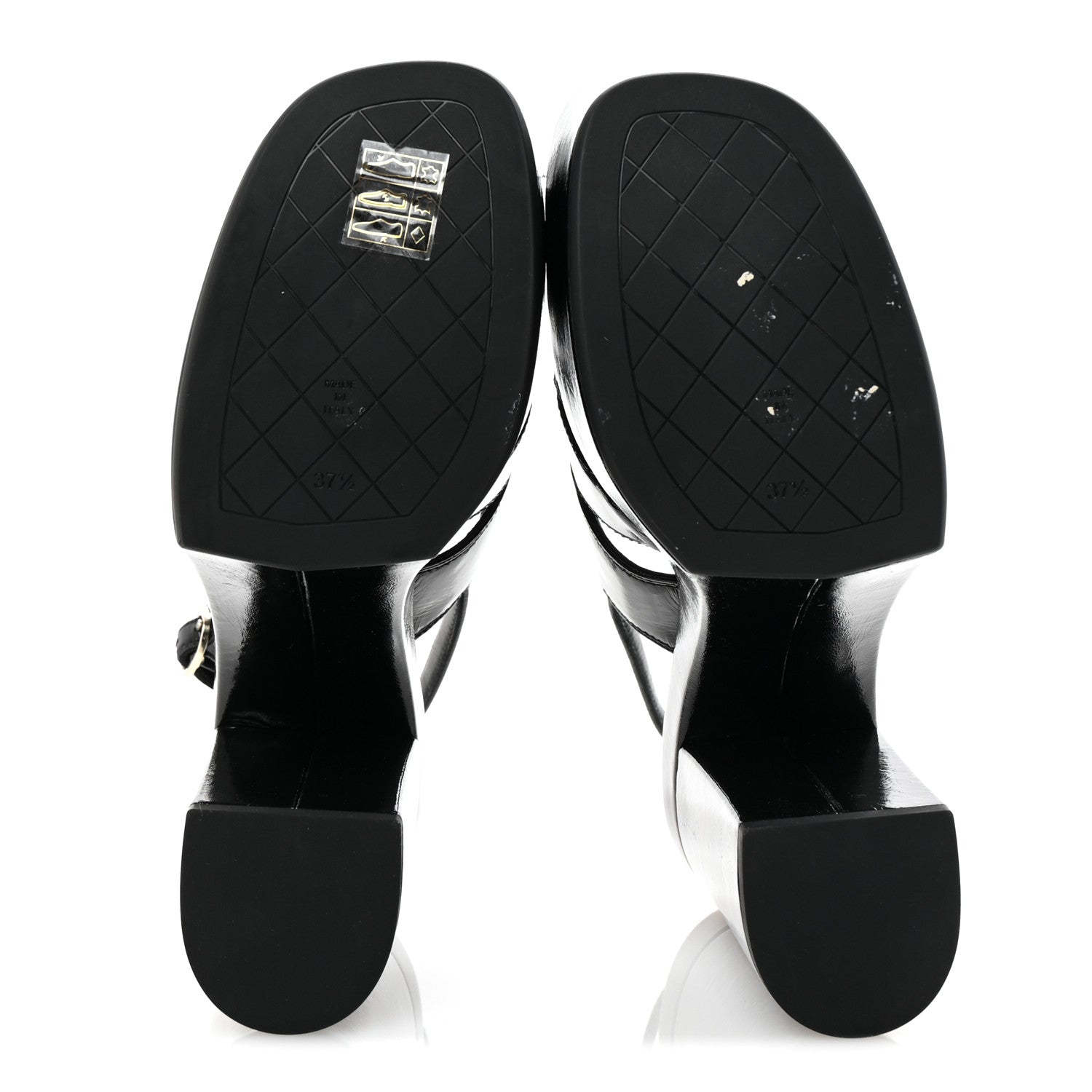 Chanel Crumpled Patent Lambskin Platform Sandals 37.5 Black 6 of 9