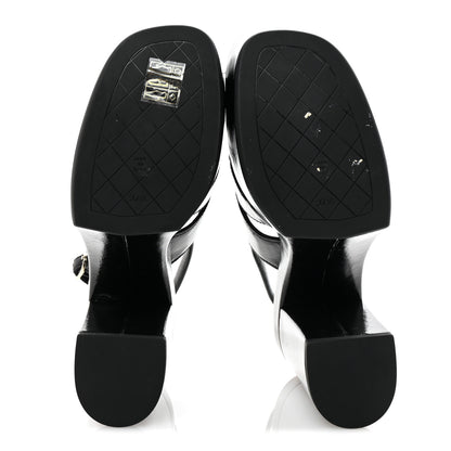 Chanel Crumpled Patent Lambskin Platform Sandals 37.5 Black 6 of 9