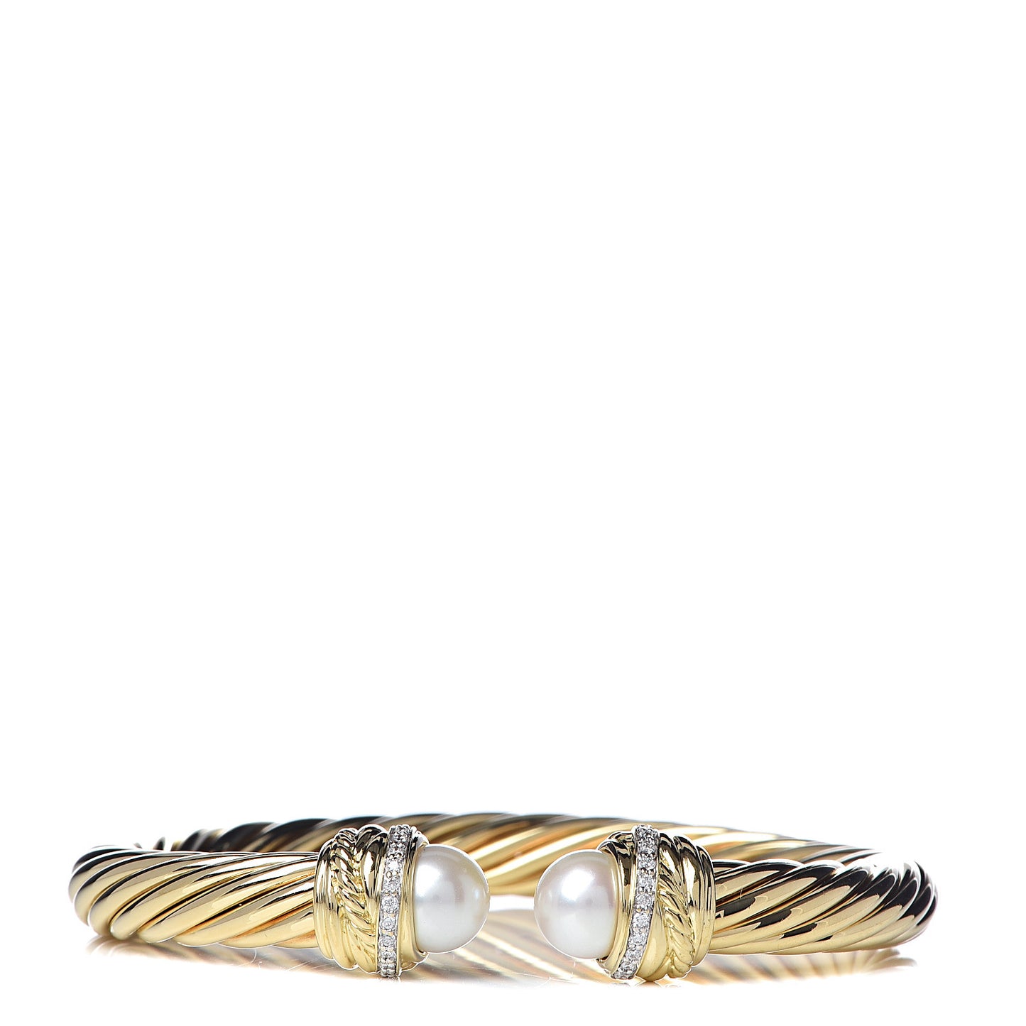 18K Yellow Gold Diamond Pearl 7mm Crossover Bracelet