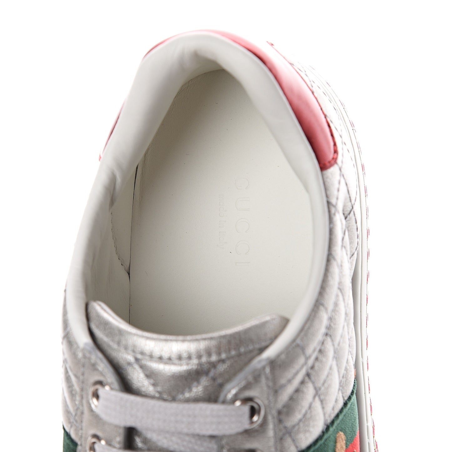 Laminated Nappa Crystal Web Bee Embroidered Trapuntata Womens Ace Platform Sneakers 38 Argento