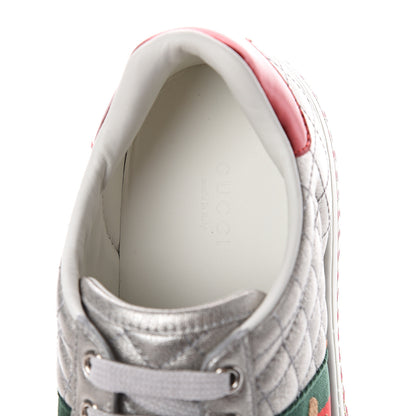 Gucci Laminated Nappa Crystal Web Bee Embroidered Trapuntata Womens Ace Platform Sneakers 38 Argento 5 of 7