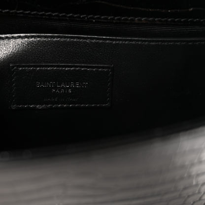 Saint Laurent Calfskin Crocodile Embossed Small Classic Monogram Kate Tassel Satchel Black 6 of 9