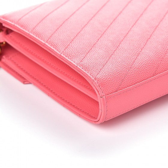 Saint Laurent Grain De Poudre Matelasse Chevron Monogram Chain Wallet Rose Clair 10 of 12