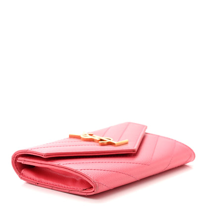 Saint Laurent Grain De Poudre Matelasse Chevron Small Monogram Envelope Wallet Rose Clair 4 of 12