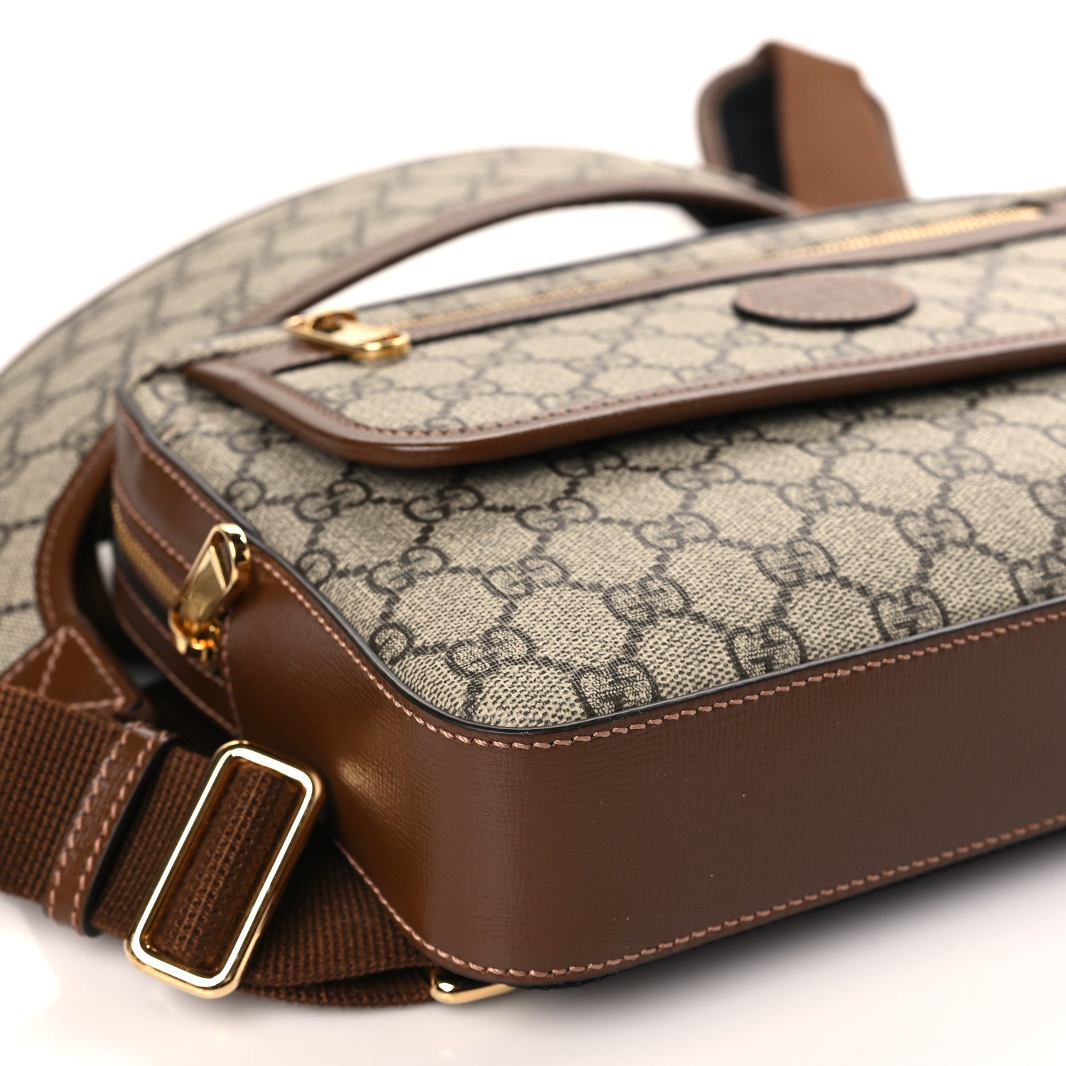 Gucci GG Supreme Monogram Textured Calfskin Retro Interlocking G Holster Bag Beige Ebony Brown Sugar 7 of 8