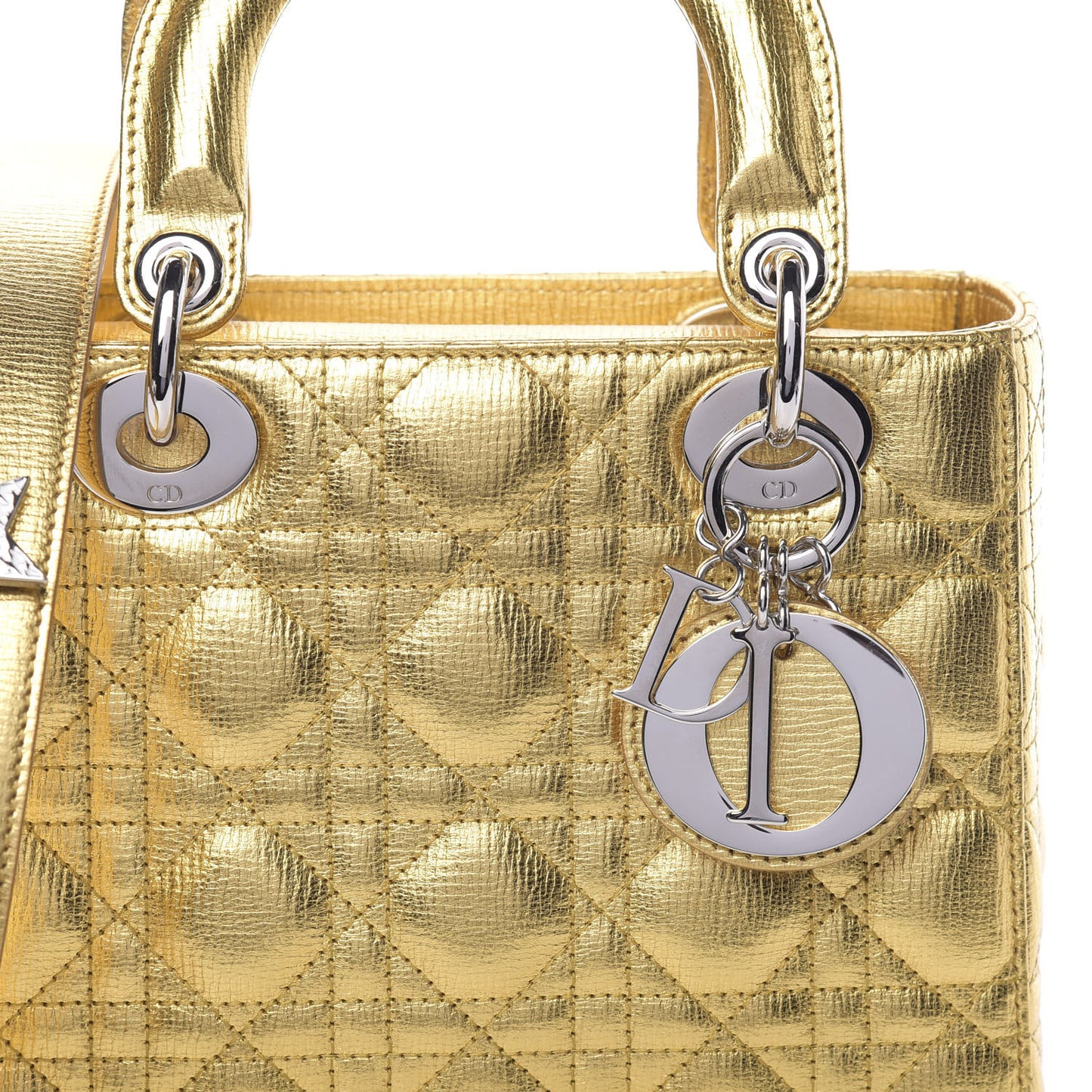 Metallic Grained Calfskin Cannage Small Lucky Badges My Lady Dior Gold
