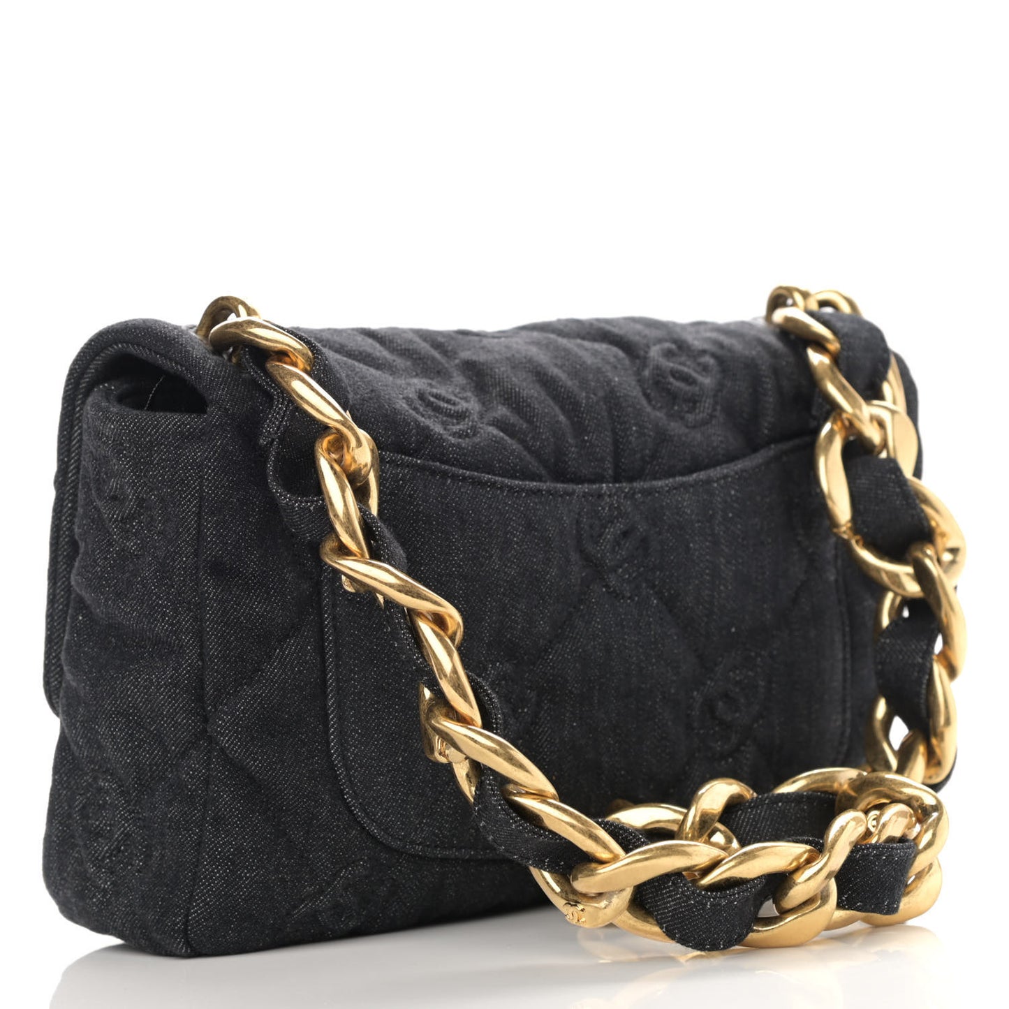 Denim Quilted Medium Funky Town Flap Black