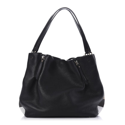 Burberry Grainy Calfskin House Check Medium Maidstone Black 1 of 8