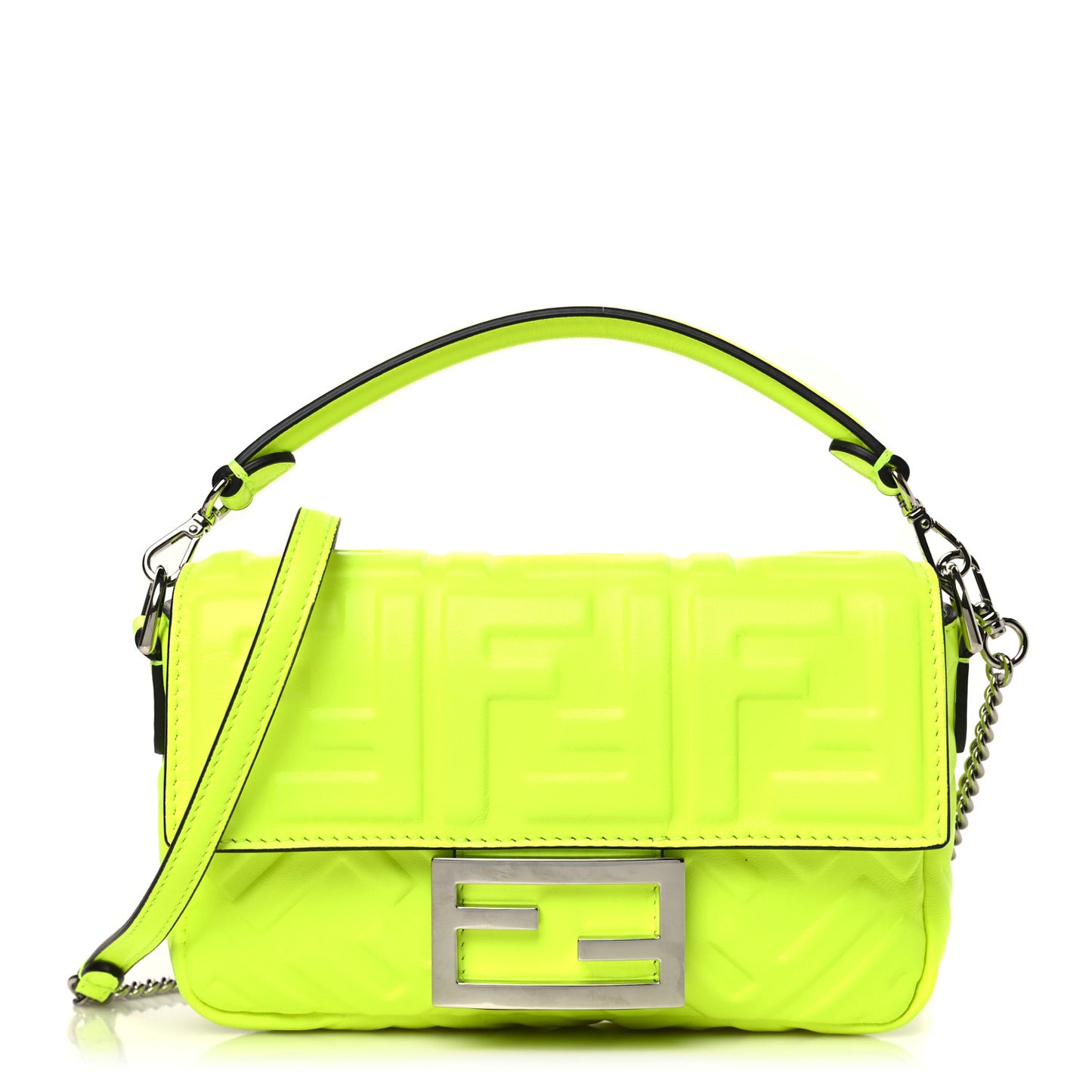 Nappa FF 1974 Embossed Mini Baguette Neon Yellow