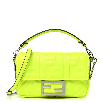 Fendi Nappa FF 1974 Embossed Mini Baguette Neon Yellow 1 of 10