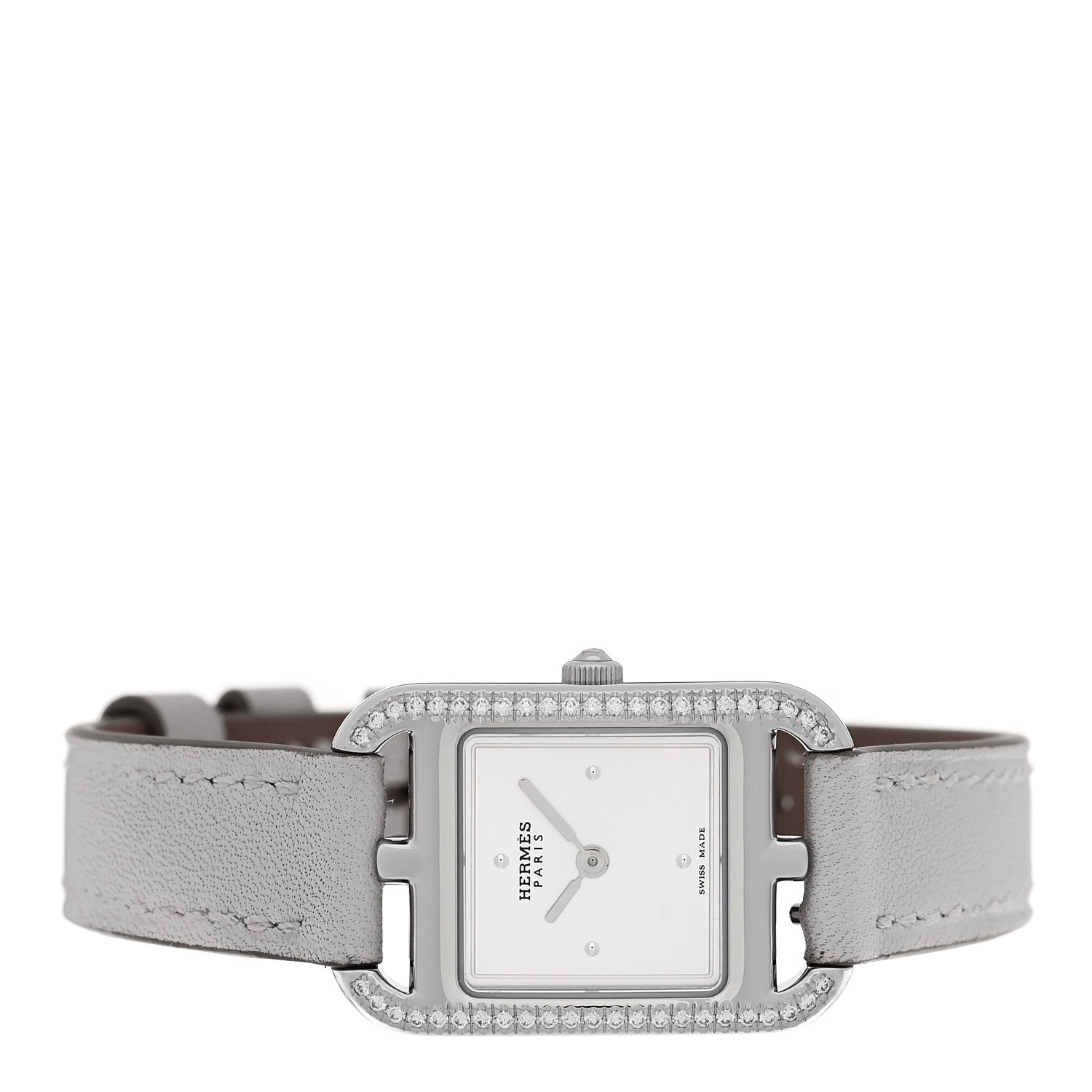 Hermes Stainless Steel Athena Diamond Bezel 21mm Cape Cod Quartz Watch Gris Perle 2 of 5