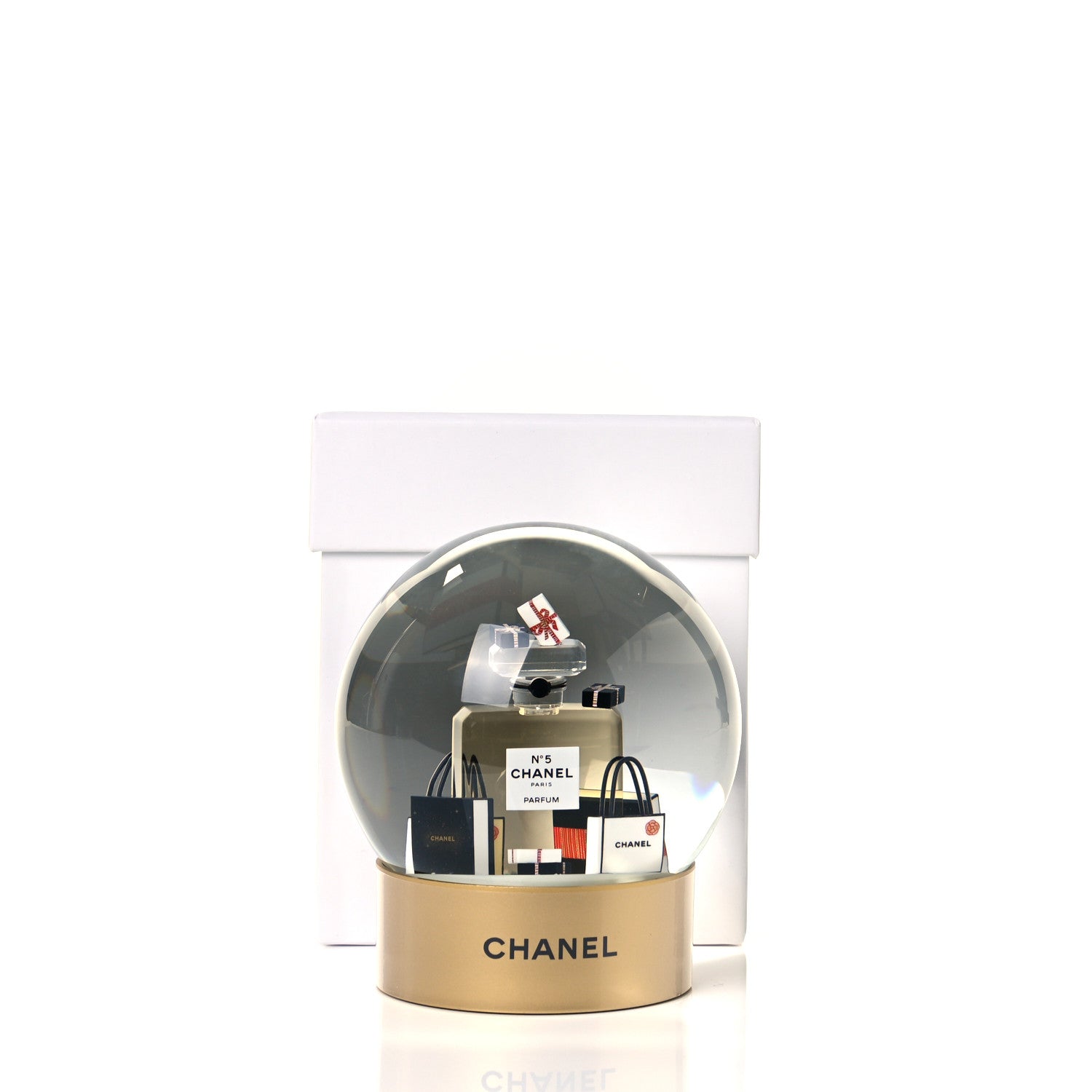 Chanel Glass N°5 Perfume Bottle Snow Globe Gold 3 of 3