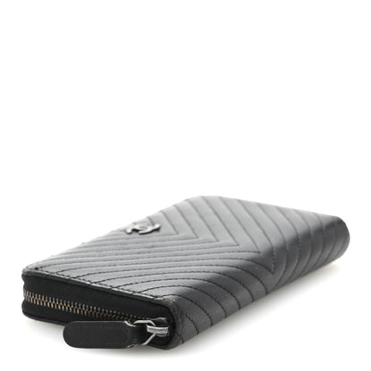 Chanel Lambskin Chevron Quilted Zip Around Wallet Black 4 of 10