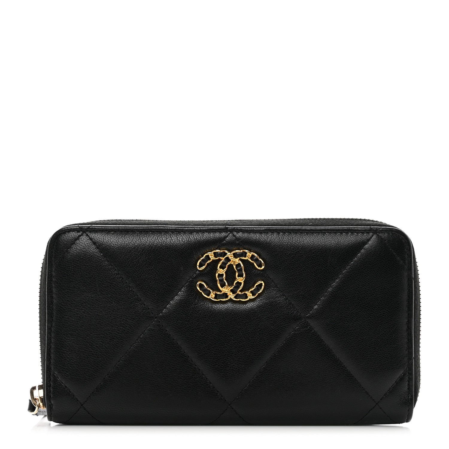 Chanel Shiny Goatskin Quilted Chanel 19 Long Zipped Around Wallet Black 1 of 11
