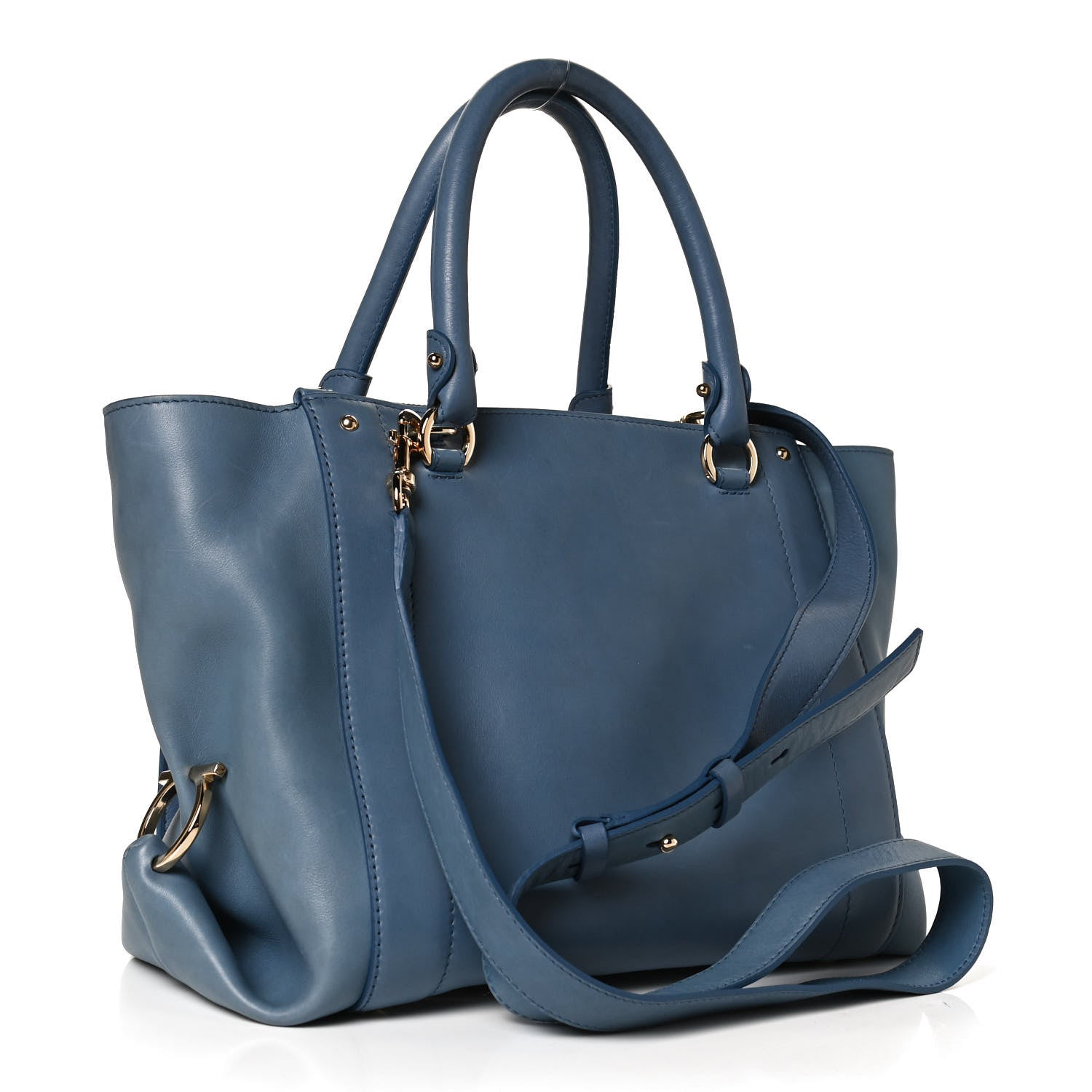 Salvatore Ferragamo Calfskin Gancini Tote Blue 2 of 10