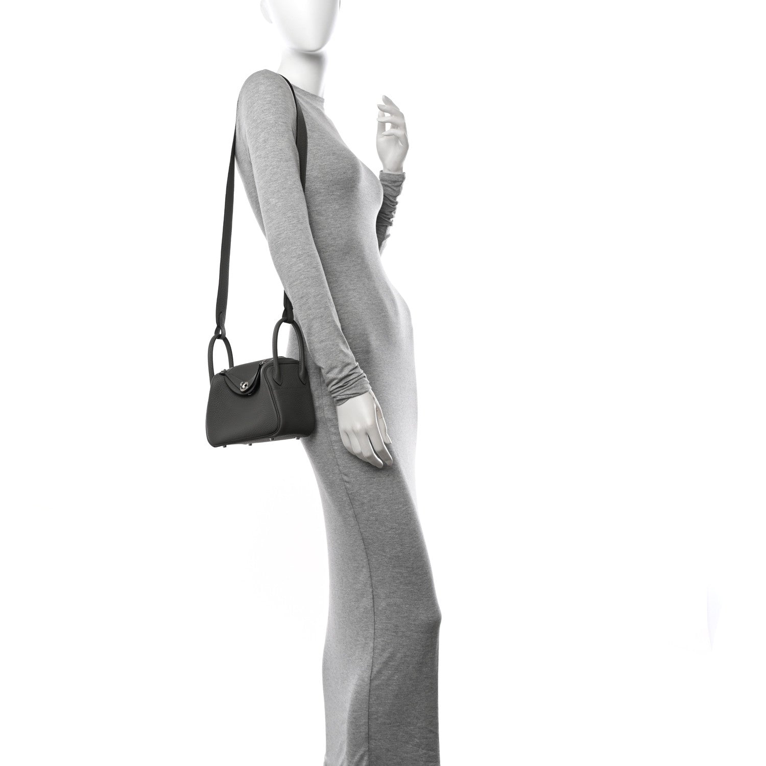 Hermes Taurillon Clemence Mini Lindy 20 Gris Meyer 2 of 11