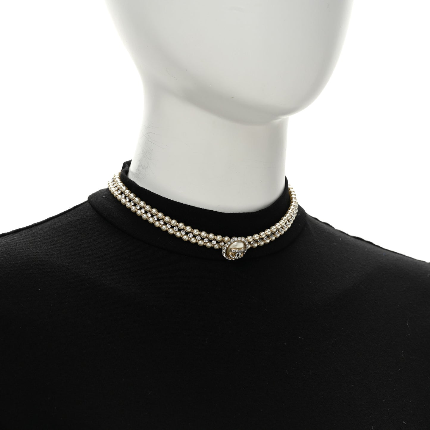 Pearl Crystal CC Choker Necklace Gold
