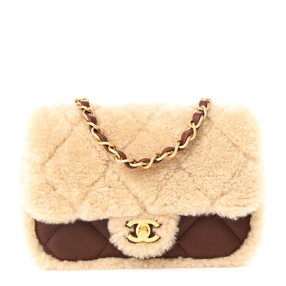 Chanel Shearling Lambskin Quilted Mini Furry Coco Flap Beige Dark Brown 1 of 11