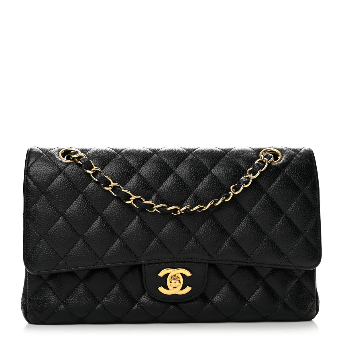 Caviar Quilted Medium Double Flap Black