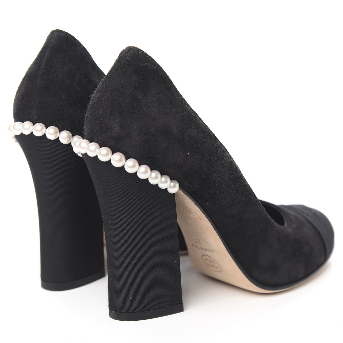 Suede Grosgrain Pearl CC Cap Toe Pump 37 Black
