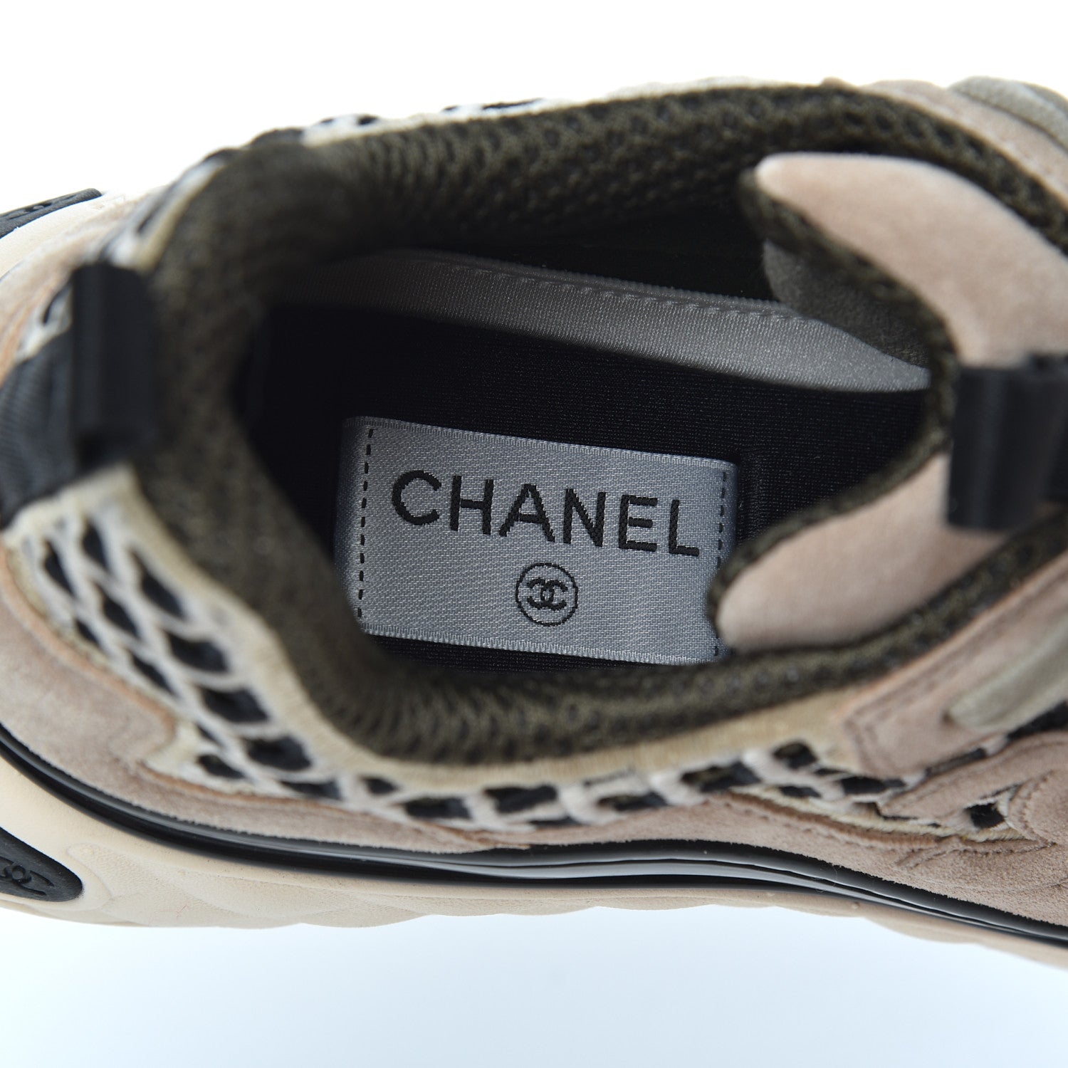 Chanel Suede Calfskin Embroidered CC Sneakers 41 Beige Black 7 of 17