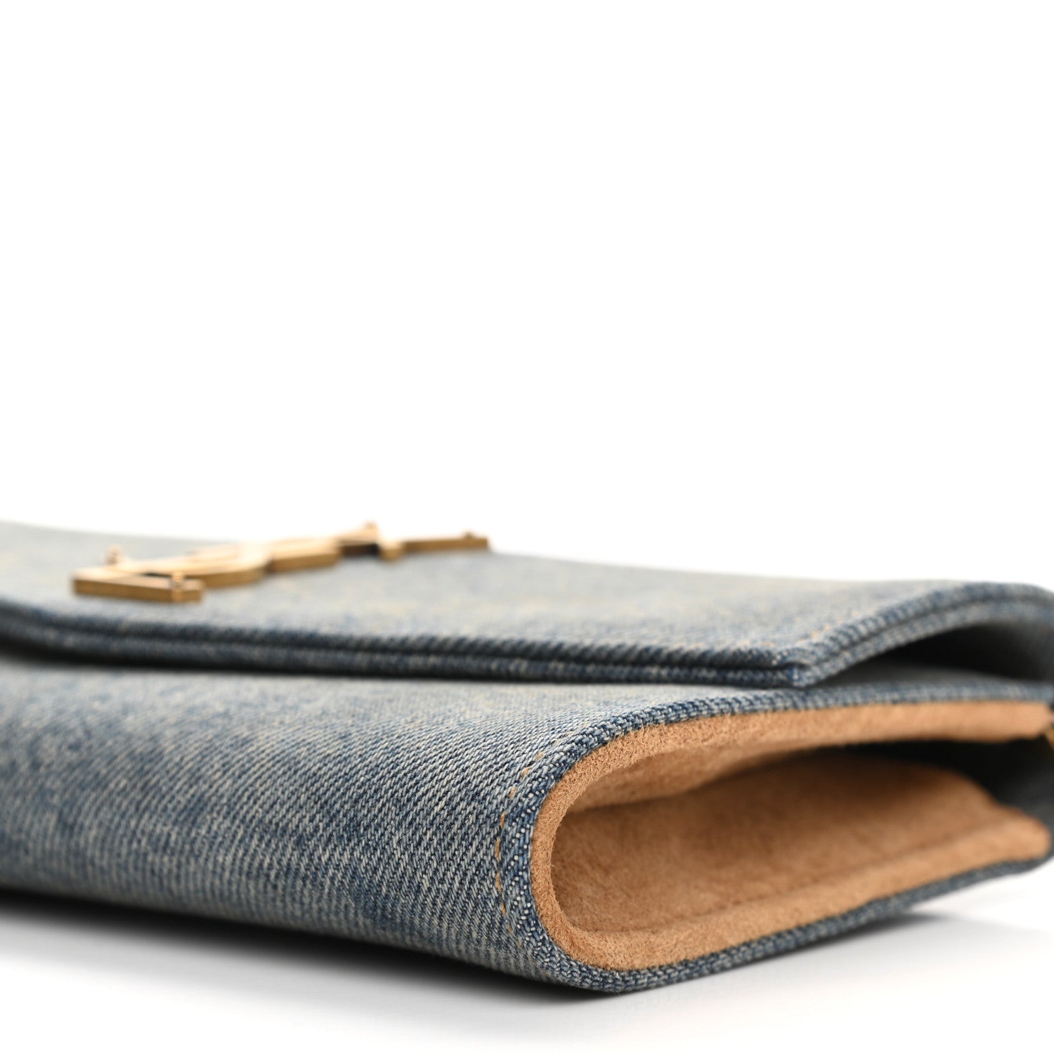 Saint Laurent Denim Monogram Chain Wallet Rodeo Blue Cinnamon 9 of 10