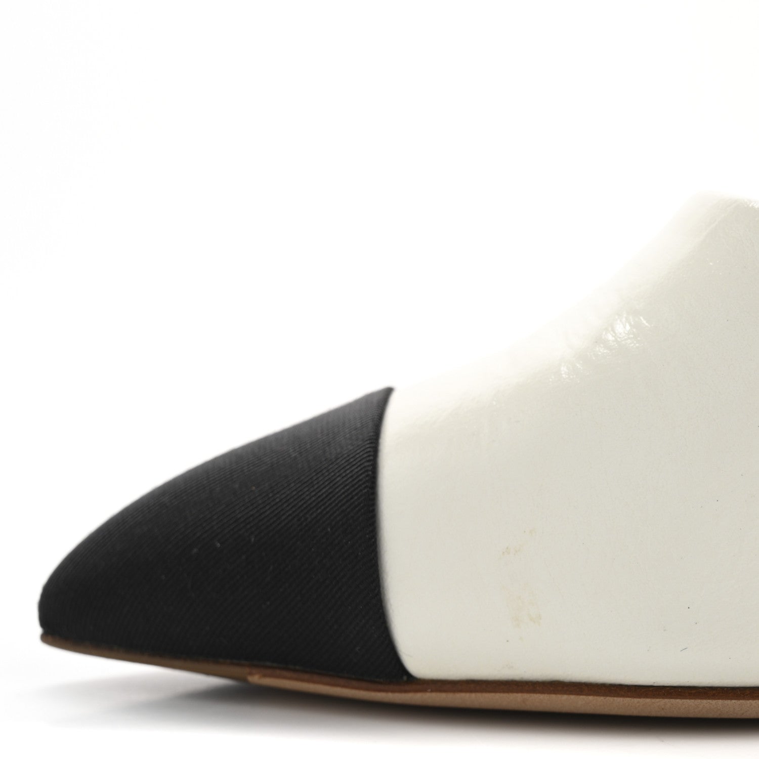 Chanel Patent Lambskin Grosgrain Cap Toe Pearl Mule 36.5 Ecru Black 10 of 14