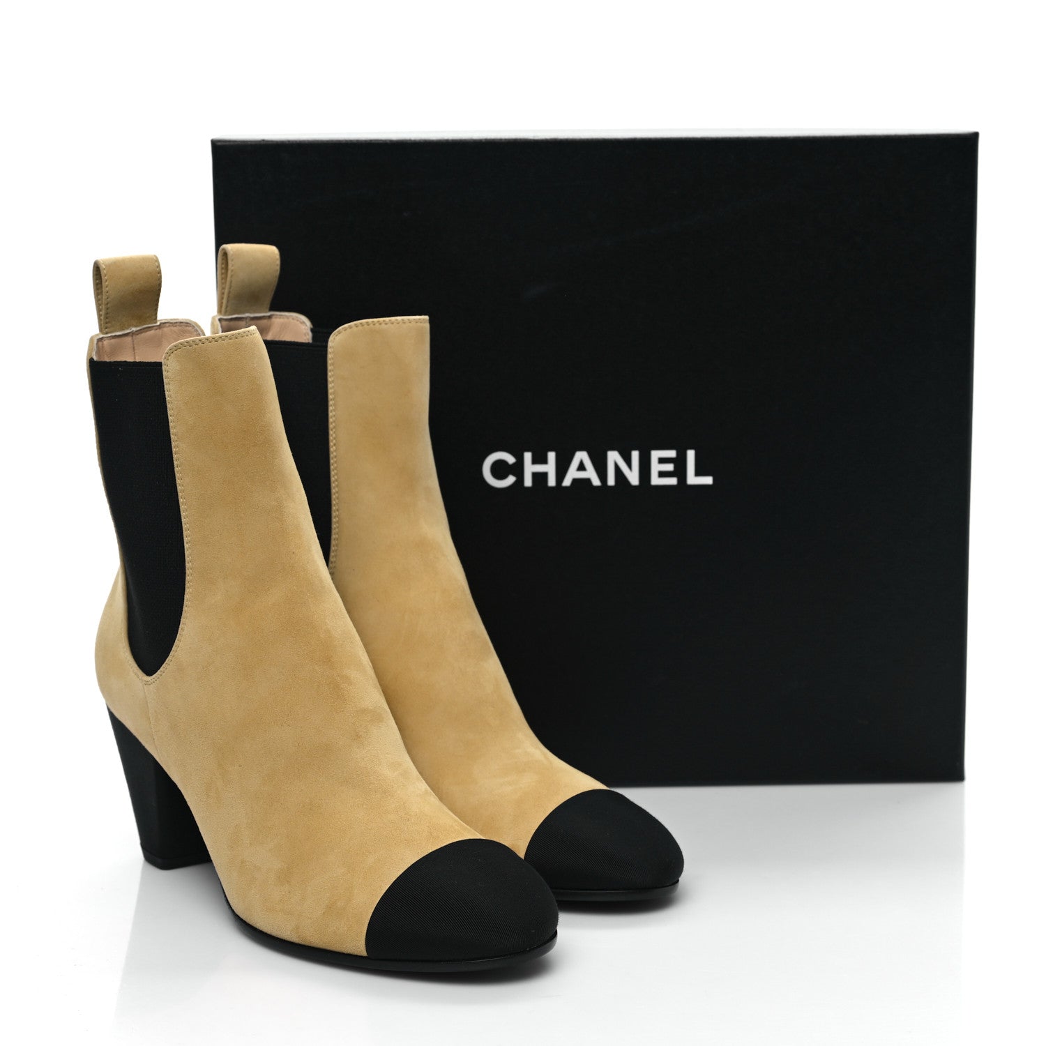 Chanel Suede Kidskin Crossgrain Cap Toe CC Short Ankle Boots 39 Beige Black 10 of 10