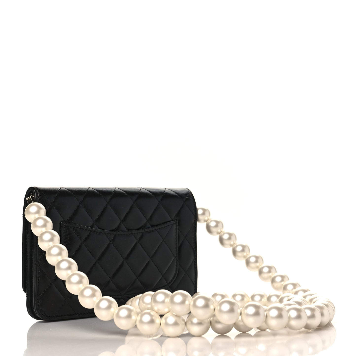 Lambskin Quilted Pearl Wallet On Chain WOC Black