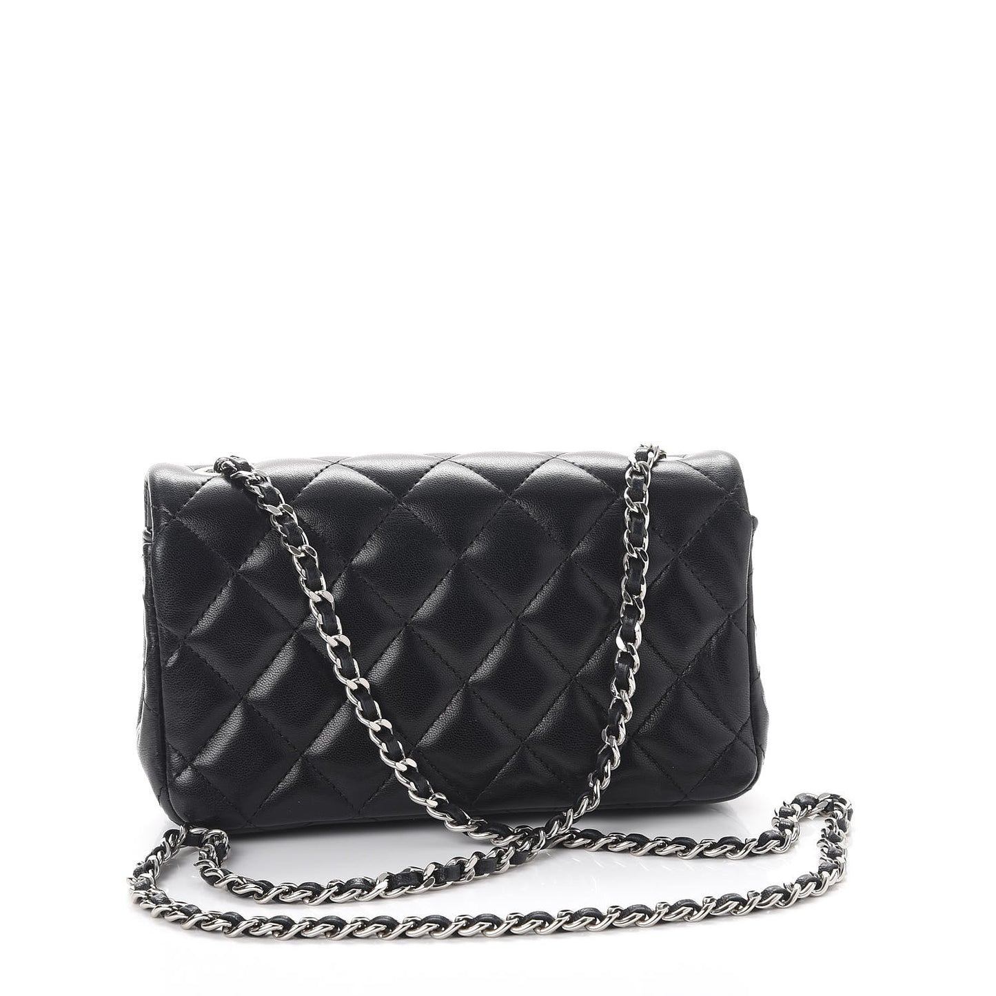 Lambskin Quilted Extra Mini Rectangular Flap Black