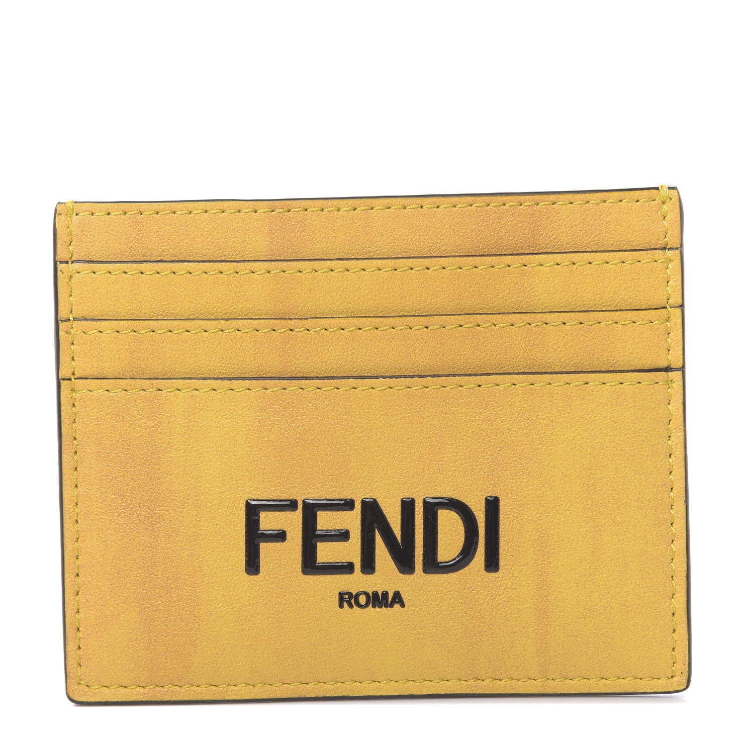 Fendi Vitello Fluffy Logo Card Holder Yellow Box Black 1 of 8