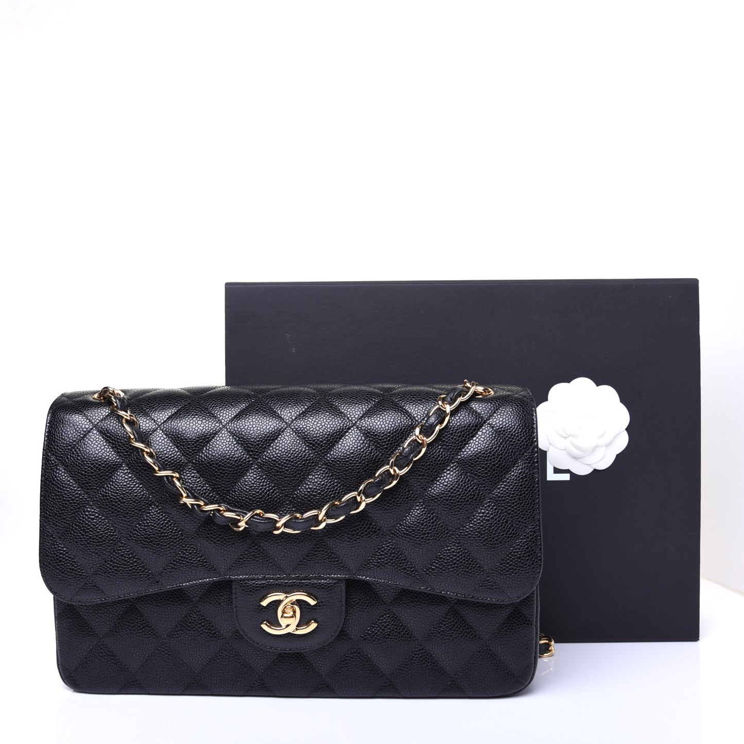 Caviar Quilted Jumbo Double Flap Black