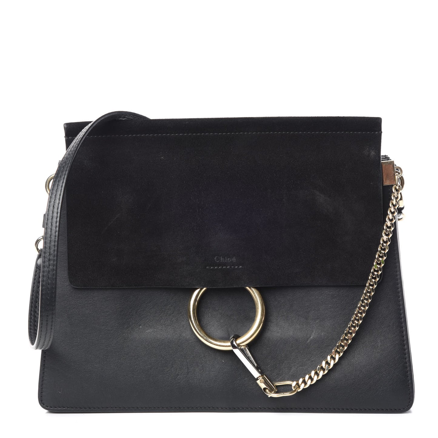 Suede Calfskin Medium Faye Shoulder Bag Black