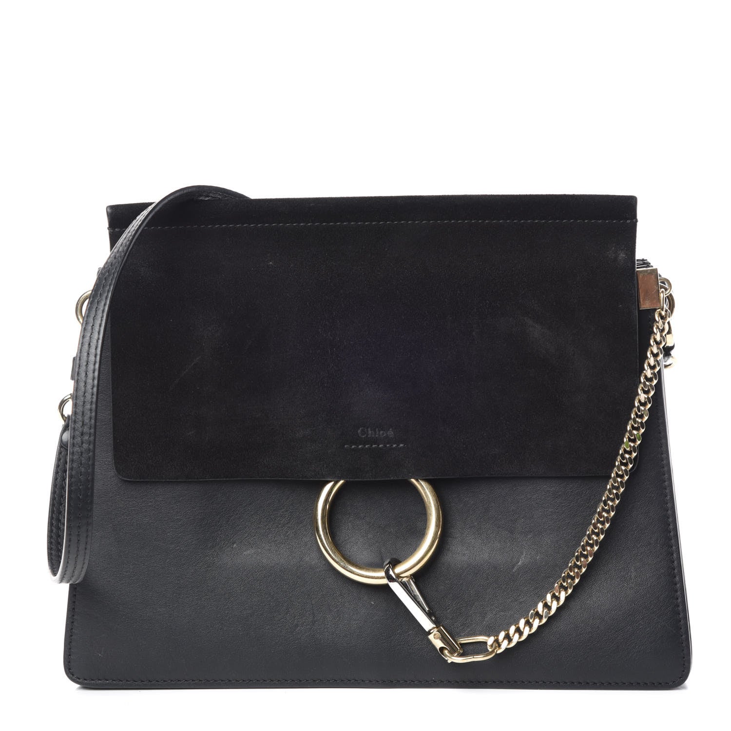 Chloe Suede Calfskin Medium Faye Shoulder Bag Black 1 of 12