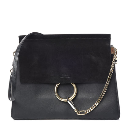 Chloe Suede Calfskin Medium Faye Shoulder Bag Black 1 of 12