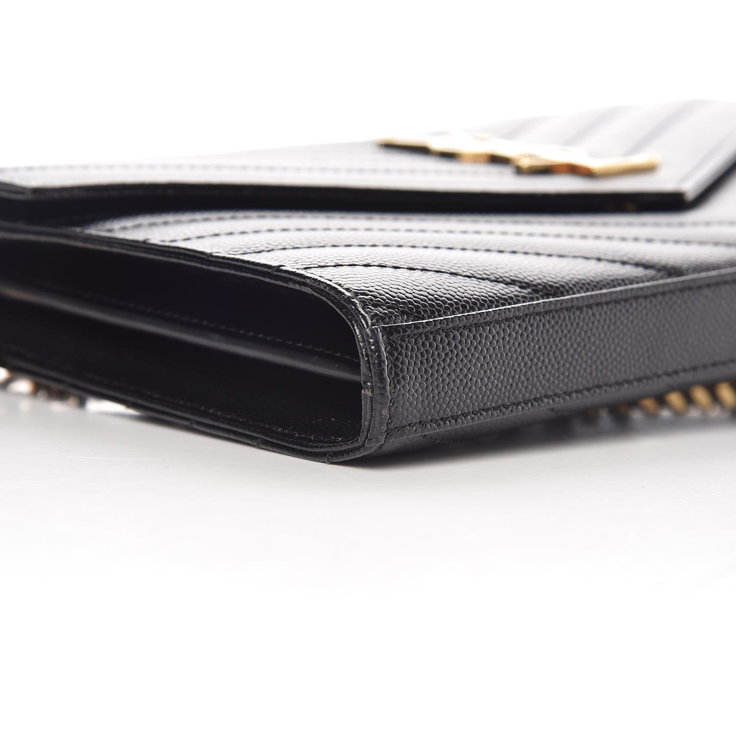 Saint Laurent Grain De Poudre Matelasse Chevron Monogram Chain Wallet Black 5 of 10