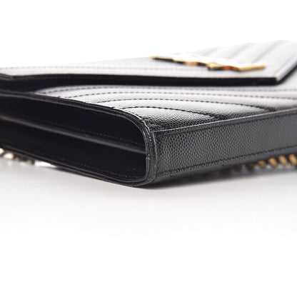 Saint Laurent Grain De Poudre Matelasse Chevron Monogram Chain Wallet Black 5 of 10
