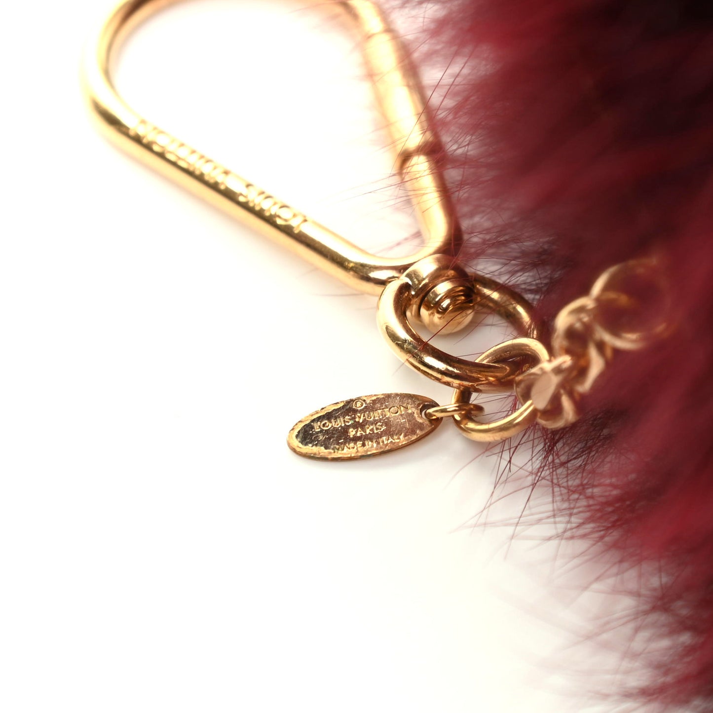 Fox Fur Fuzzy V Bag Charm Amarante