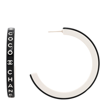 Chanel Resin Logo Hoop Earrings Black White 1 of 5