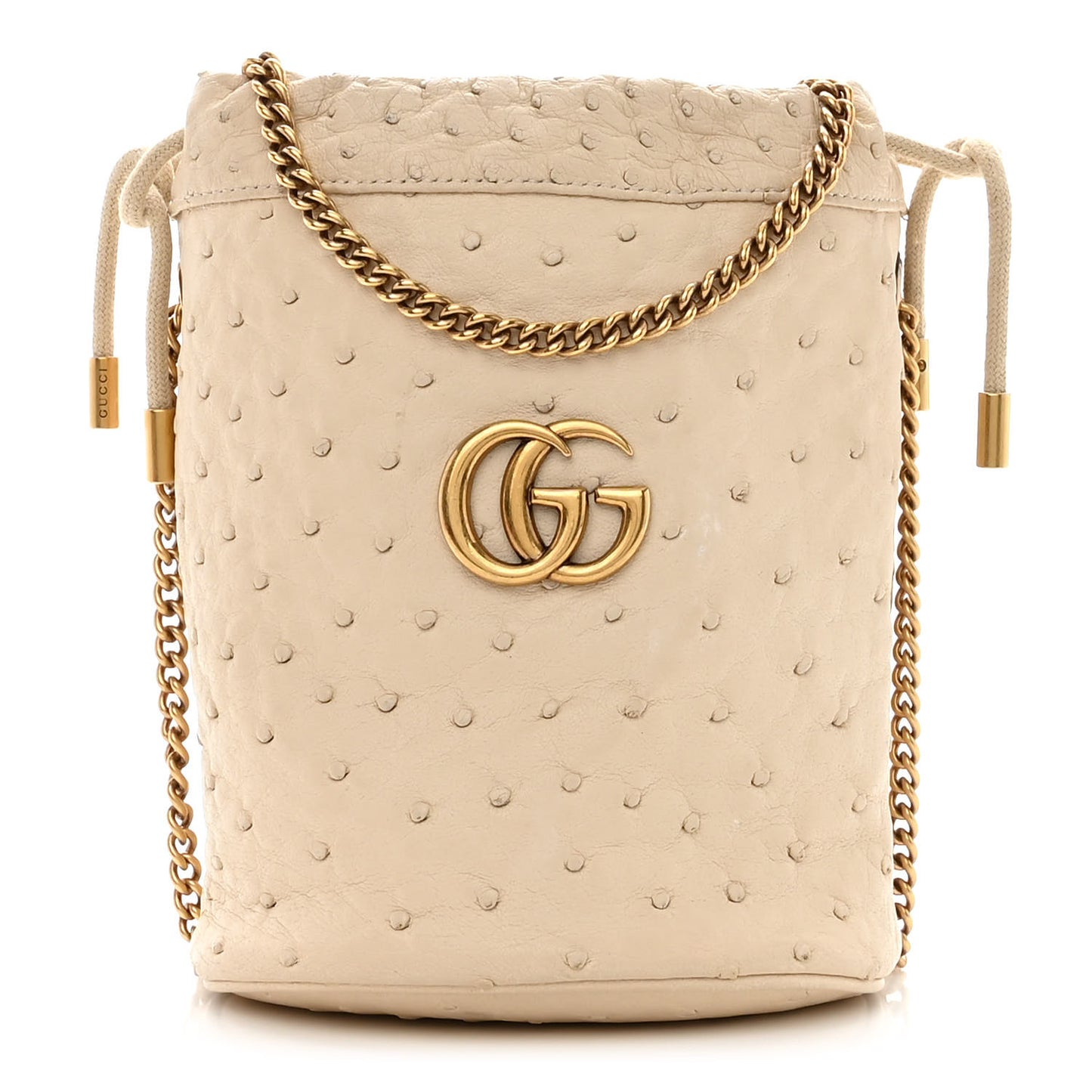 Ostrich Mini GG Marmont 2.0 Bucket Bag White