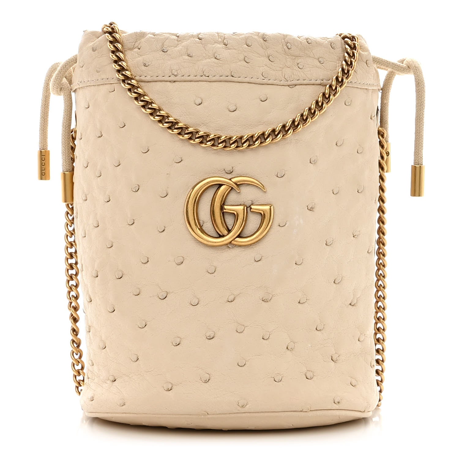 Gucci Ostrich Mini GG Marmont 2.0 Bucket Bag White 1 of 11