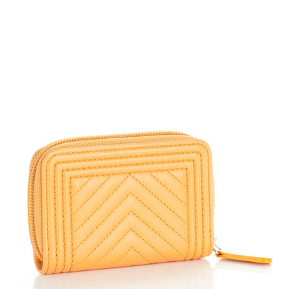 Chanel Calfskin Chevron Zip Around Boy Coin Purse Wallet Yellow 3 of 7