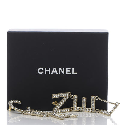 Chanel Crystal Cha-Nel Logo Drop Earrings Gold 5 of 5
