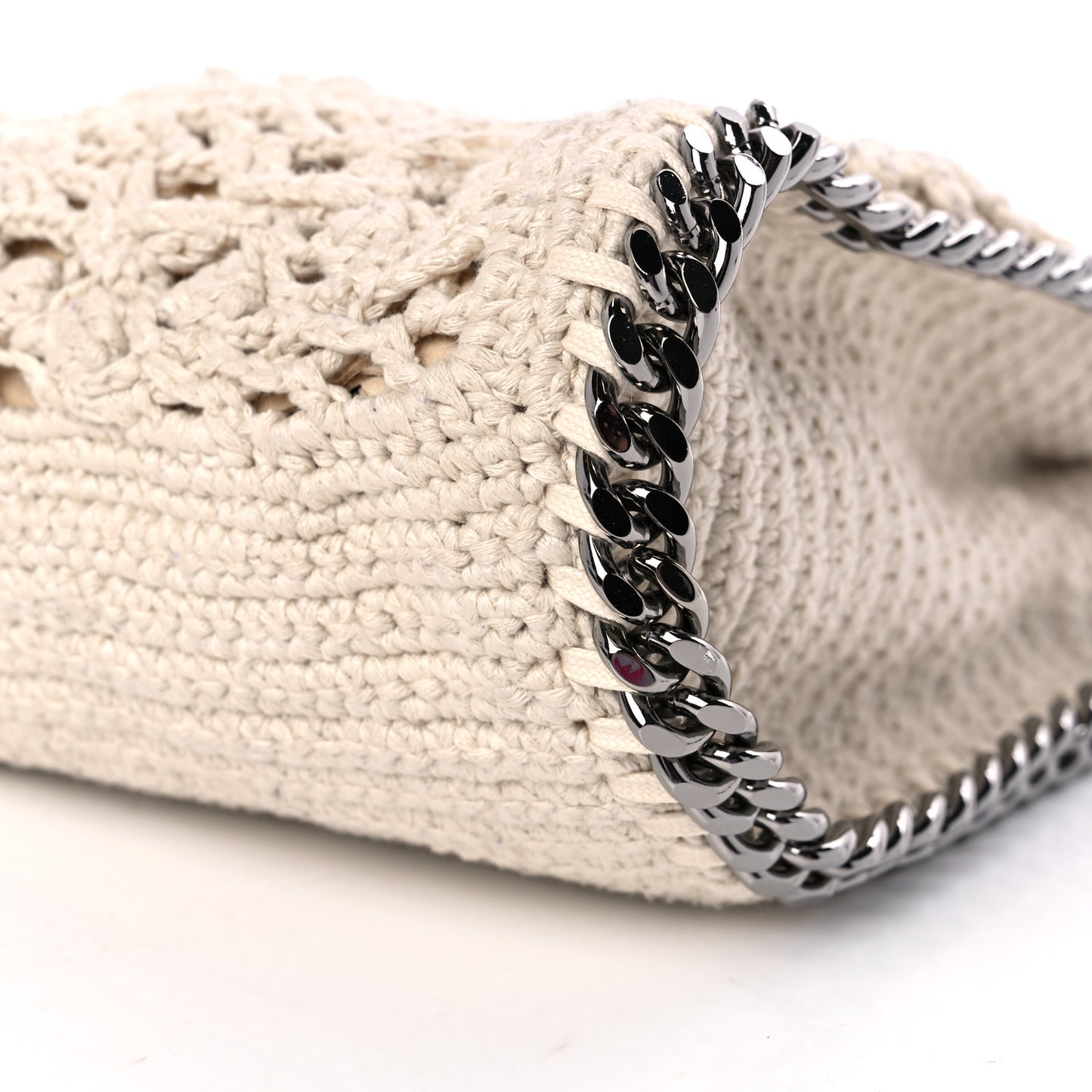 Cotton Crochet Falabella Ajouree Tote Bag White